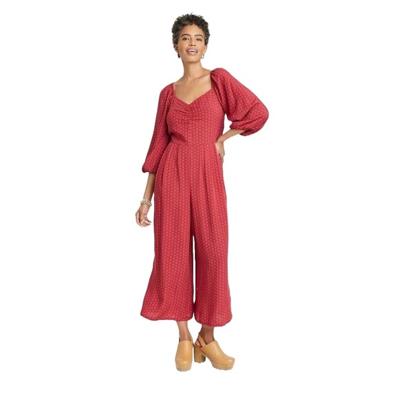 Nwot Knox Rose Red Dot Patterned Puff 3/4 Sleeve Jumpsuit Women XL - Picture 1 of 5
